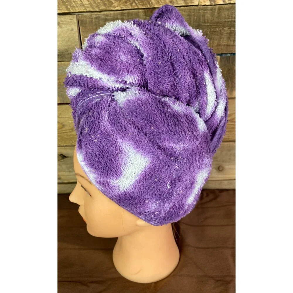 Tie Dye Hair Wrap Towel Soft 100% Cotton Purple & White Handmade 20X40 in